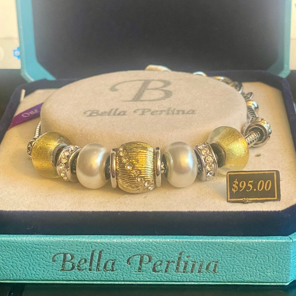 Bella Perlina NEW Gold and Silver Tone Bracelet Charm and Crystal Bead